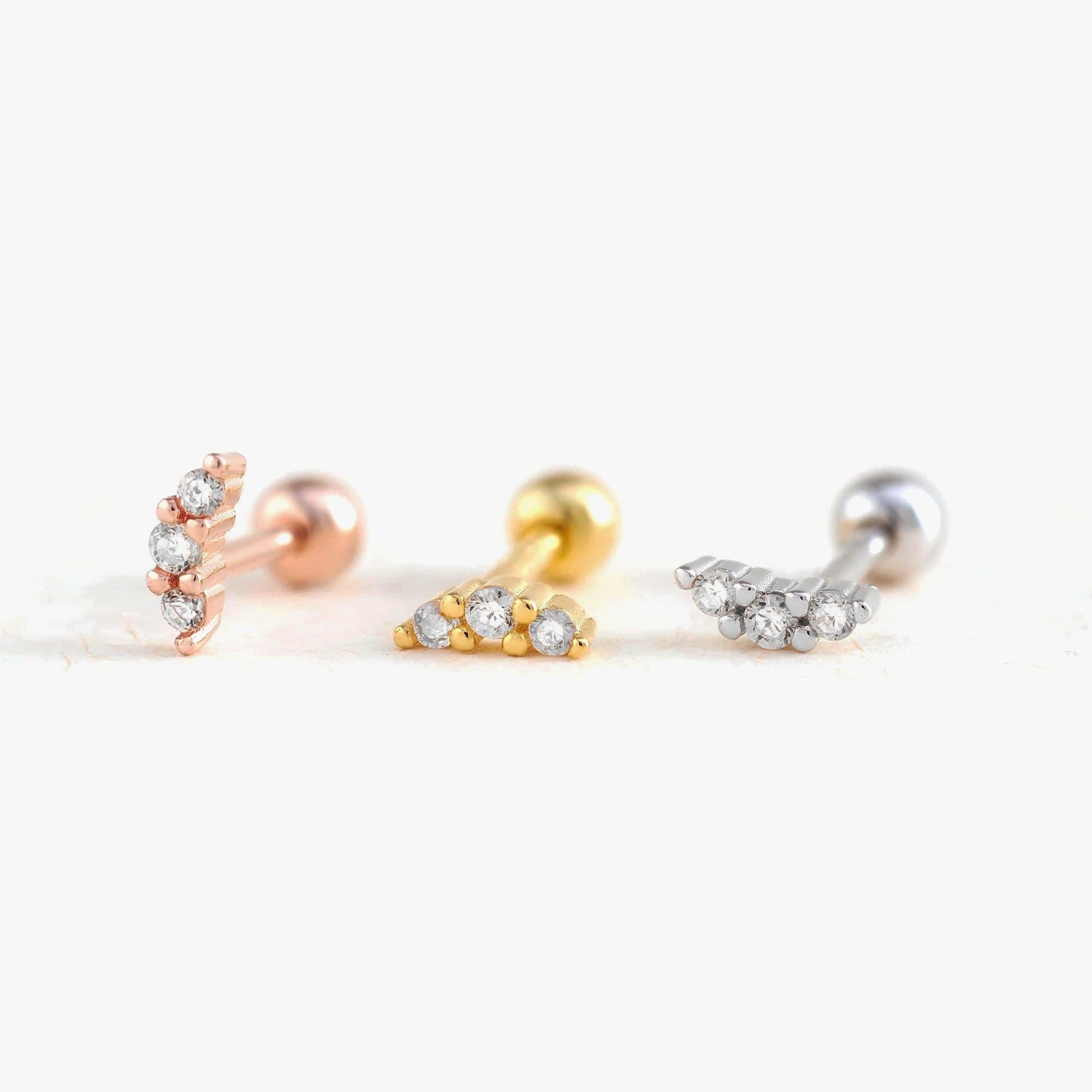 18G Tiny Crystal 3A CZ Cluster Screw Back Earrings