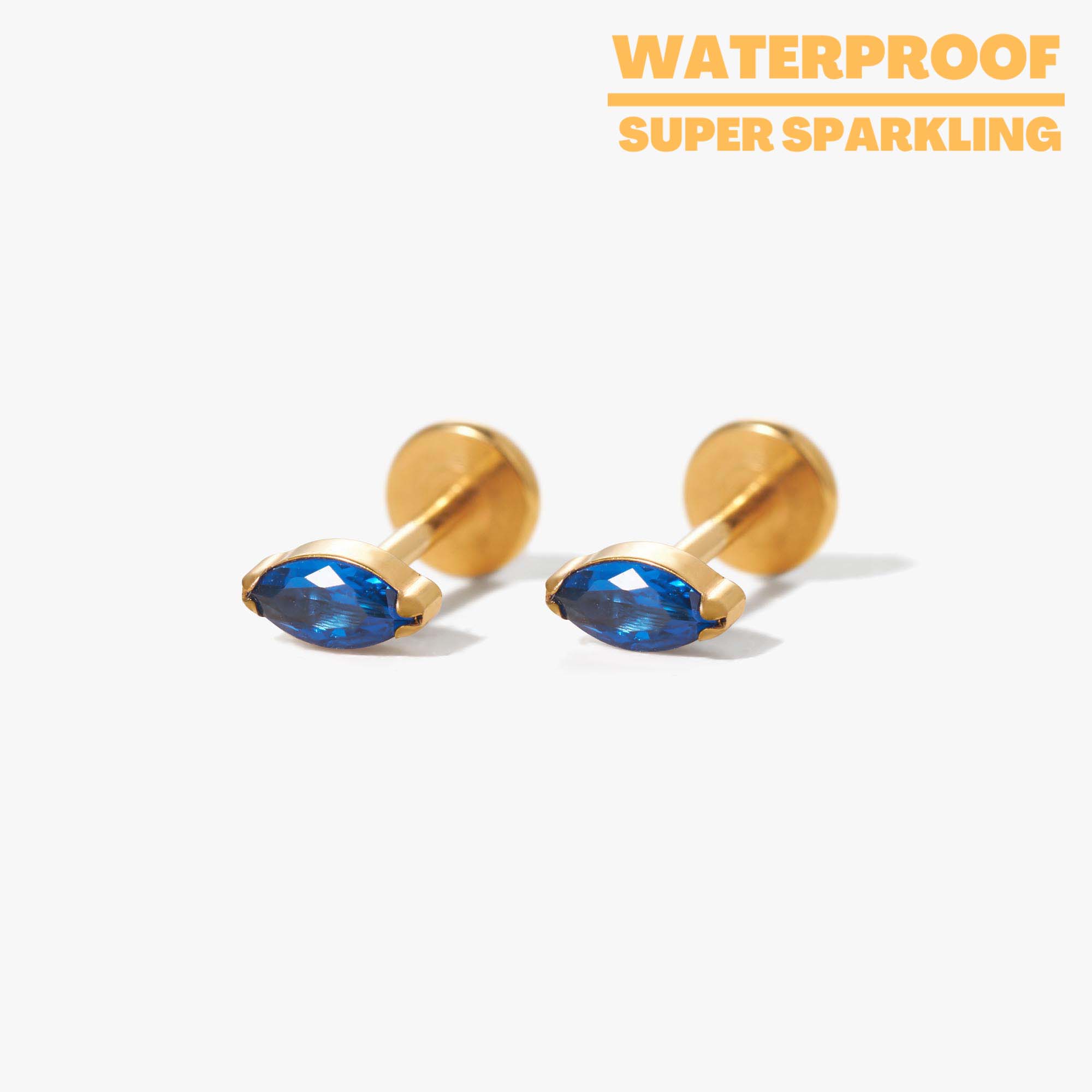 Sapphire Marquise Push Pin Stud Earrings | Hypoallergenic Titanium Jewelry