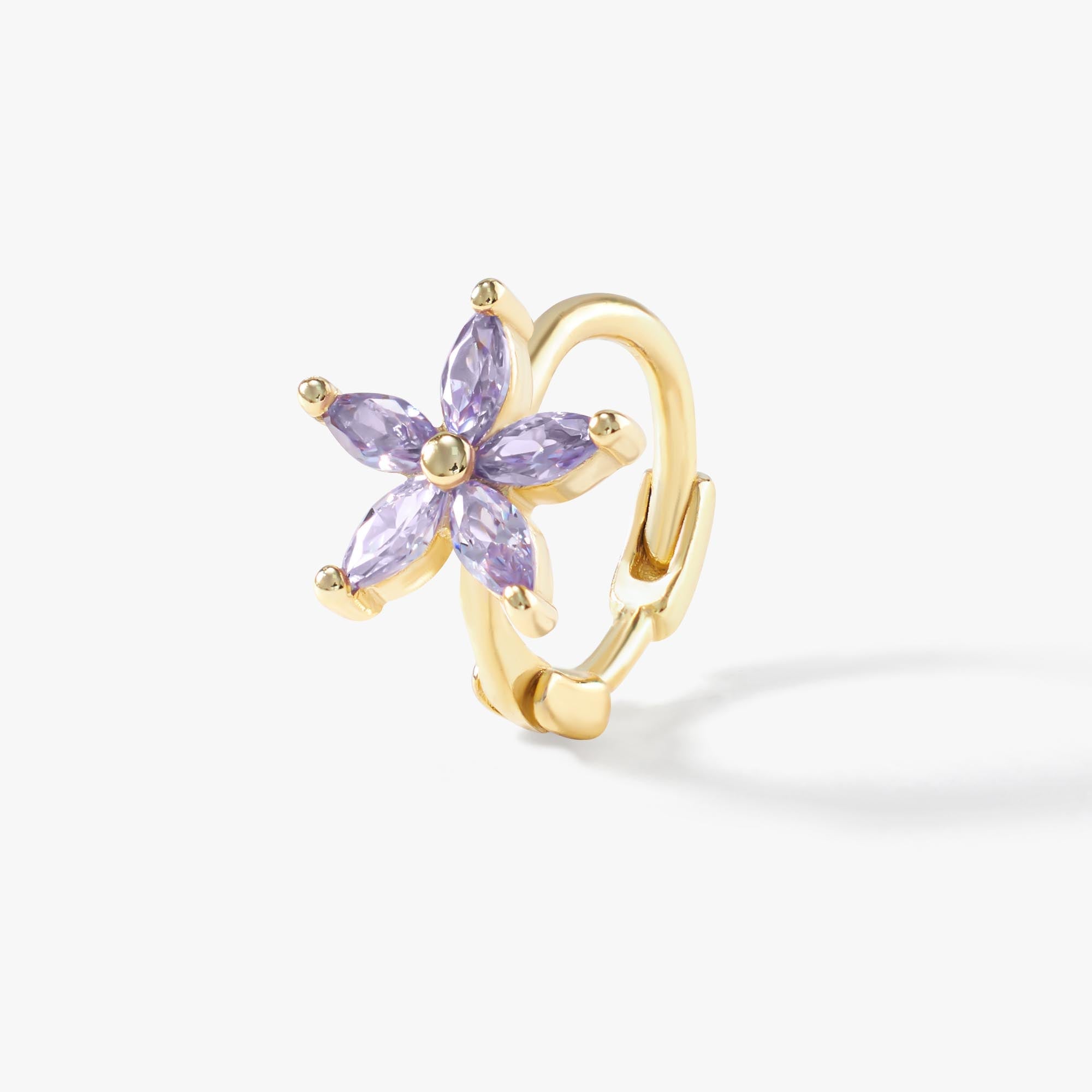 Amethyst Flower Small Gold Hoops